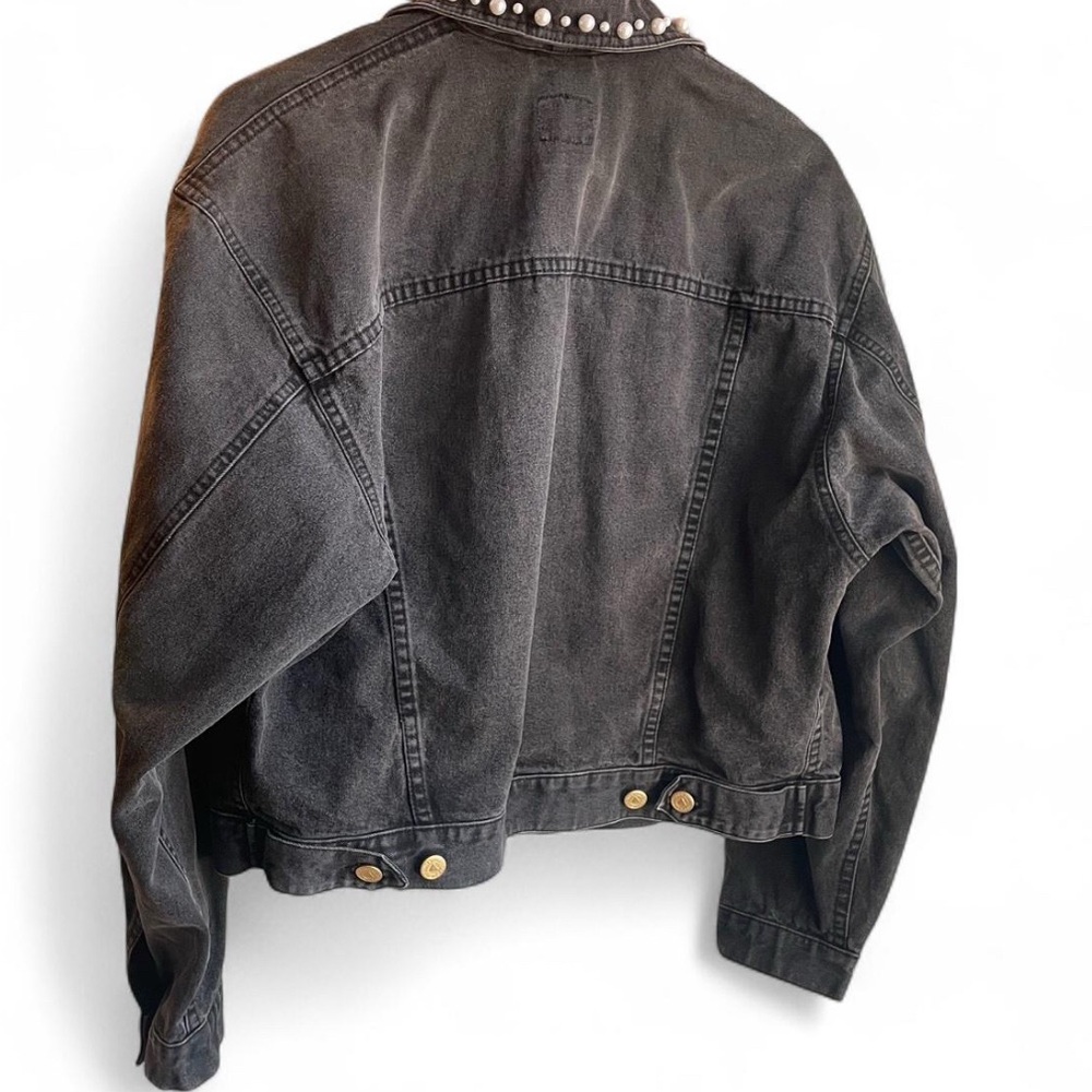 Vintage Grey Denim Jacket with Pearls - Picture 3 of 5